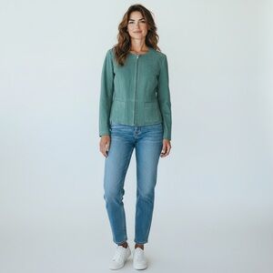 Vintage 90s Monterey Bay Suede Jacket Size 10 Petite Turquoise